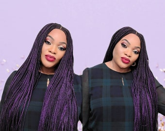 Ready To Ship, Braids Wig, Purple Hair, Braided Wigs, Lace CLosure Wigs, Handmade Wigs, Wigs For Black Women