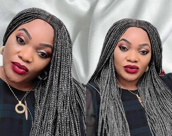 Braids Wig- Braided wig- Grey Cornrow Braids / Cornrow Wig/ Lace closure wig /Ghana braids / lace front wig/ custom hand made braided wig