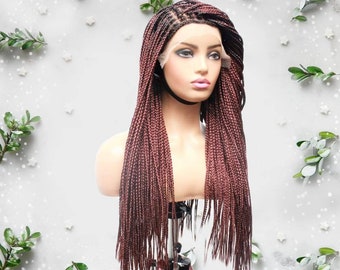 Knotless Braids- Braids Wig- Braided Wigs- Burgundy Color Knotless box braids wig- Fully Hand Braided Lace Frontal Wig- Glueless wig- Wigs