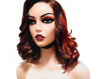 Copper Balayage Wigs- Lace closure wig- Side Part Wig- Virgin Human Hair Wig- Handmade Wig - Glueless Wig -  Lace Wig- Custom Made Wigs