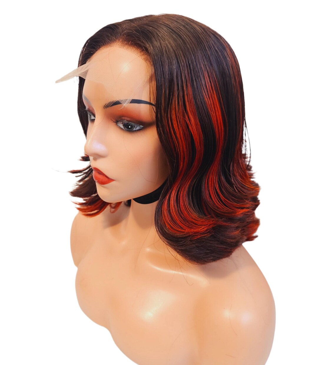 Copper Balayage Wigs- Lace Closure Wig- Mid Part Wig- Virgin Human Hair ...