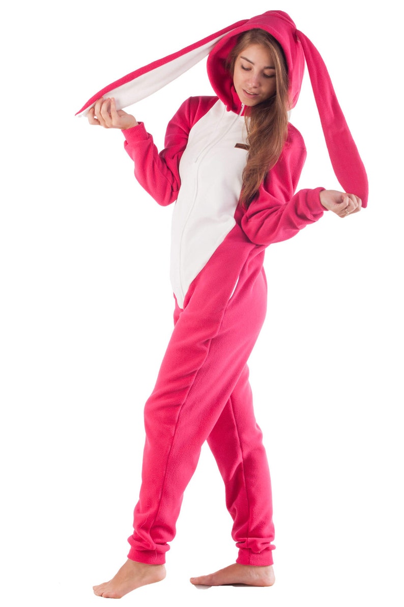 Pajama overalls FUNKY PINK BUNNY home suit Custom Handmade Etsy