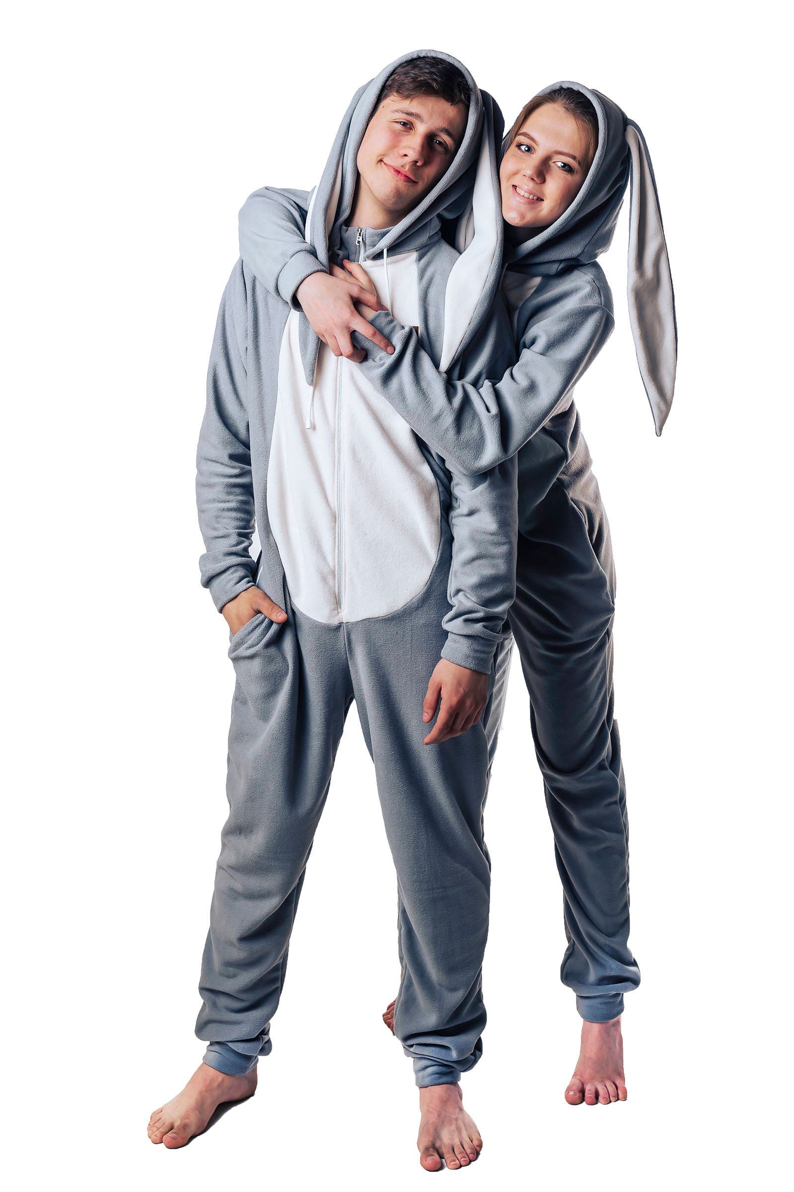 Pajama overalls FUNKY GREY BUNNY home suit Custom Handmade Etsy