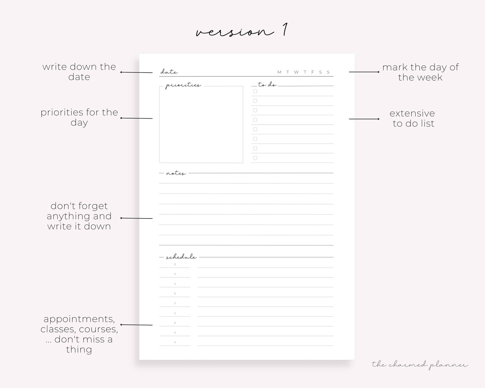 Daily Planner Printable Calendar Template PDF Personal Plan Etsy