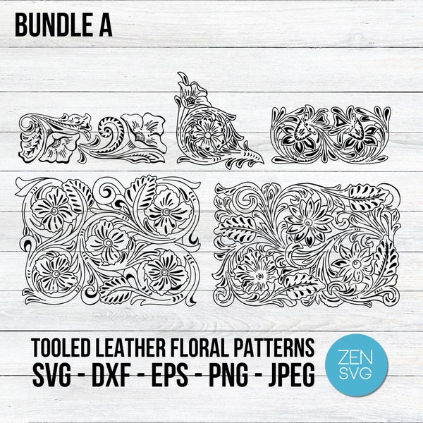 Tooled Leather Svg Dxf, Floral Pattern Svg, Western Floral Pattern, Tooled Leather Clipart, Floral Pattern Clipart, Floral Leather Cut Files