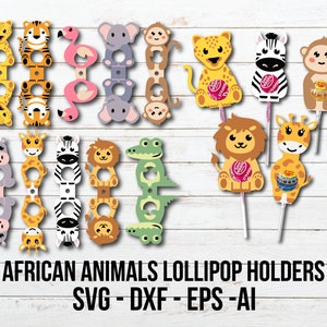 Safari Dieren Lollipop Houder SVG, Afrikaanse Dieren Snoep Houder Svg Cut File, Schattige Dieren Snoep Houder, Kids Crafts Cut File, Safari Party