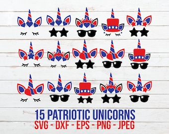 Patriotic Unicorn Svg, 4th of July Unicorn Svg Cut File Bundle, Cricut Silhouette, Independence Day Unicorn Svg, Patriotic Sunglasses Svg