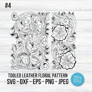 Western cuir repoussé Svg, outillage motif floral Svg, Clipart motif floral Sheridan, sculpture florale Sheridan fichier coupe bordure damassé Svg