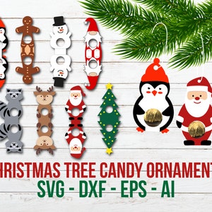 Christmas Candy Holder SVG bundle, Layered Paper Candy Holder Ornaments, Diy Christmas Tree Ornaments, Santa Chocolate Holder Svg, Ornaments