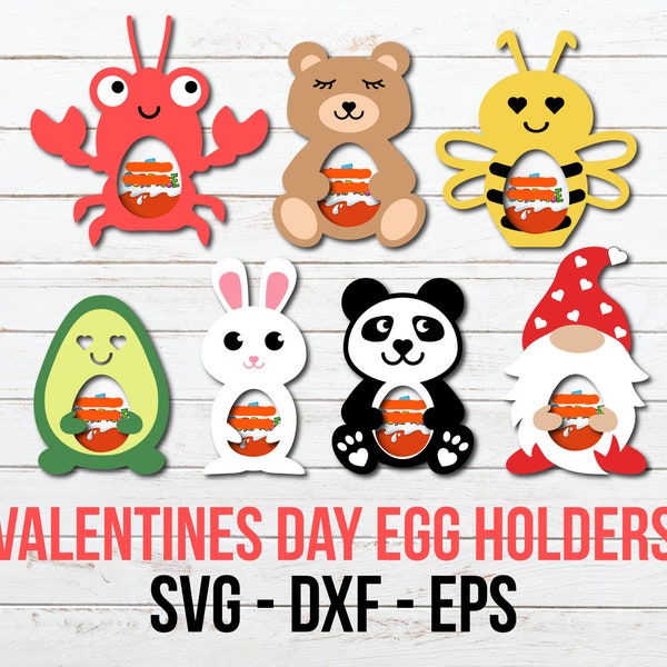 Valentines Candy Holders Cut Files, Valentines Chocolate Egg Holders SVG, Homard, Panda, Abeille, Gnome, Ours, Bunny Paper Cut Candy
