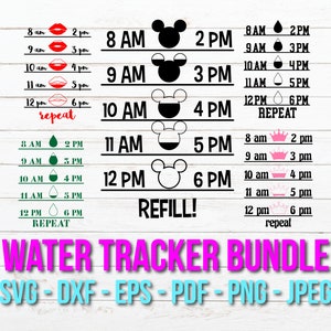 Water Bottle Tracker SVG Designs, Water Tracker SVG Cut File Bundle, Drink  More Water, Mickey Water Tracker Decal, Cricut and Silhouette