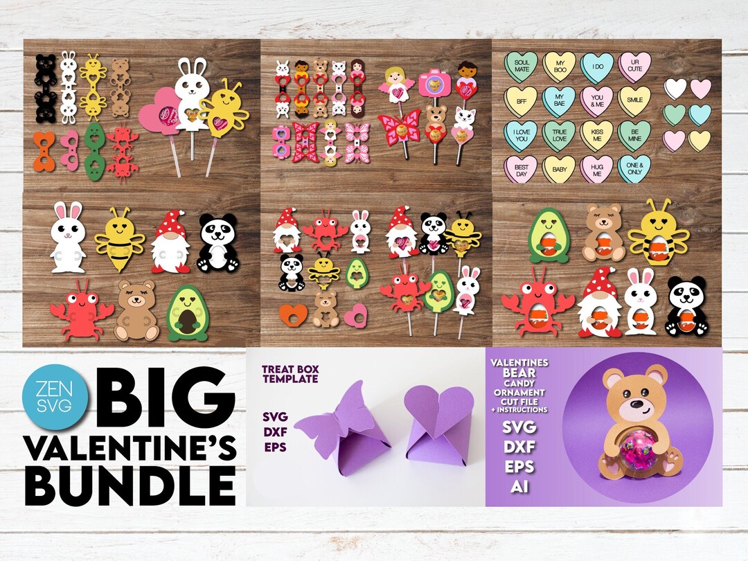 Valentines Candy Holder Bundle SVG, Cute Valentines Lollipop Holders ...