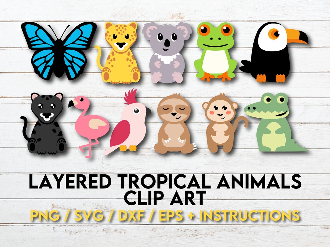 Layered Tropical Animals Clipart Bundle, Cute Jungle Animals Svg Cut ...