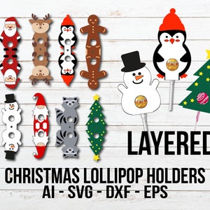 Christmas Lollipop Holder SVG, Layered Lollipop Holder Cut File, Christmas Candy Holder Svg, Santa Candy Holder, Snowman Lollipop Svg