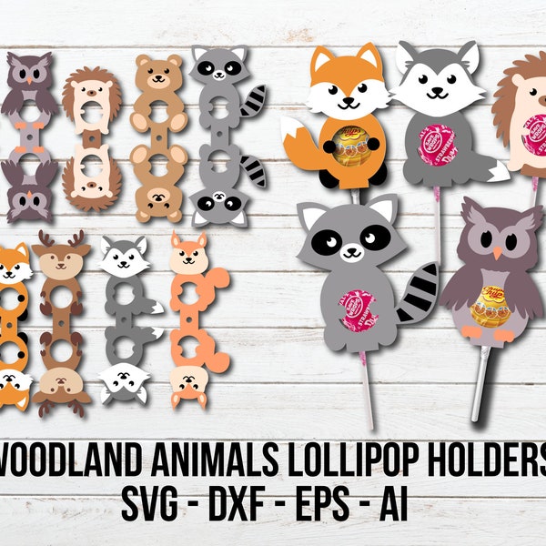 Woodland Animals Lollipop Holder SVG, Easter Animals Candy Holder Svg Cut File, Cute Animals Candy Holder, Kids Crafts Cut File, Dxf Party