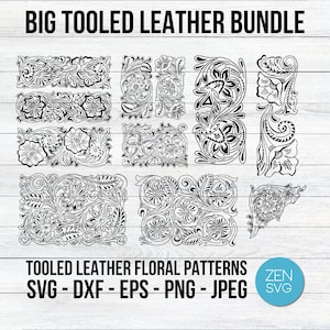 Western Tooled Leather Bundle 11 Sheridan Style Patterns for Leather Carving, Floral Leather Pattern Cut Files, Tooled Leather Clipart Svg
