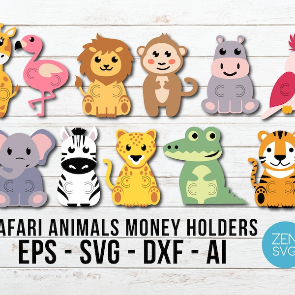 Safari Animals Money Holders SVG bundle, Layered Paper Cash Card for Kids, Diy Kids Money Holder Card, African Animals Money Holder Gift