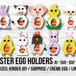 Easter Animals Egg Holder SVG, Easter Chocolate Holder Cut File, Cute Easter Egg Holder, Kids Easter Crafts Cut File, Dxf Candy