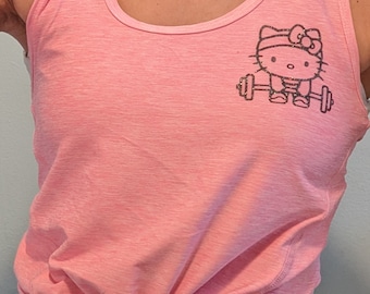 Hello Kitty Deadlifting Racerback Tank Top: Moisture Wicking Workout Shirt for Women