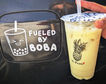 Fueled by Boba Car Decal - Waterproof, Weatherproof, Kawaii Bubble Tea, Cute Vinyl Sticker Sign for Car