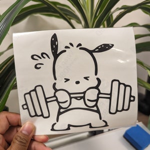 Pochacco Lifting Weight Vinyl Sticker Decal for car | Sanrio | Kawaii | Waterproof | Weatherproof | Gym | Workout | Gift Idea bild 1