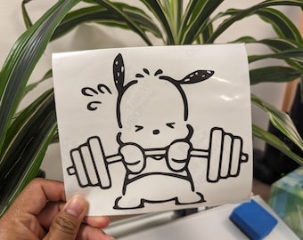 Pochacco Lifting Weight Vinyl Sticker Decal for car | Sanrio | Kawaii | Waterproof | Weatherproof | Gym | Workout | Gift Idea