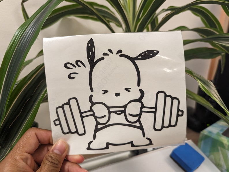 Pochacco Lifting Weight Vinyl Sticker Decal for car | Sanrio | Kawaii | Waterproof | Weatherproof | Gym | Workout | Gift Idea bild 1