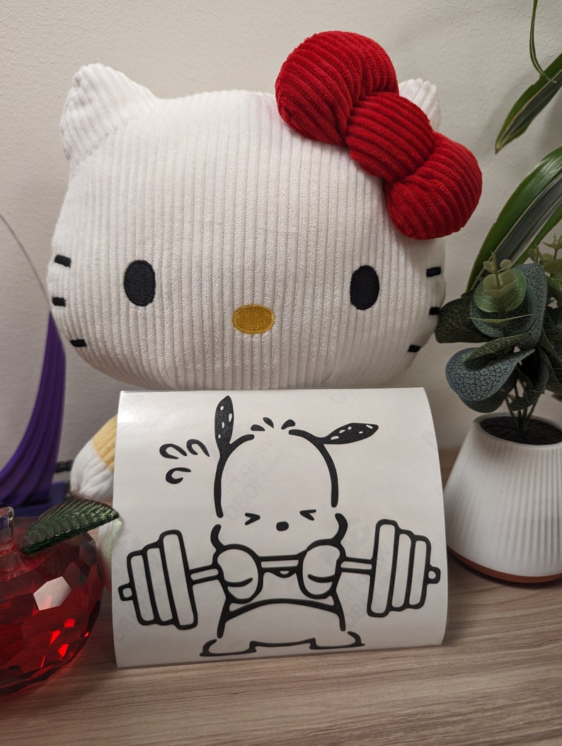 Pochacco Lifting Weight Vinyl Sticker Decal for car | Sanrio | Kawaii | Waterproof | Weatherproof | Gym | Workout | Gift Idea bild 2