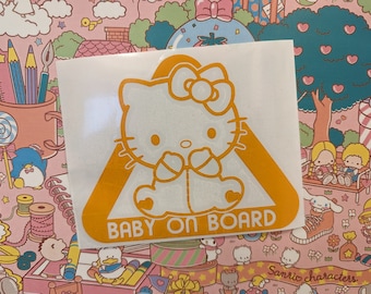 Hello Kitty Baby On Board Car Decal - Waterproof, Weatherproof, Kawaii, Sanrio, Cute Vinyl Sticker Sign for New Parents