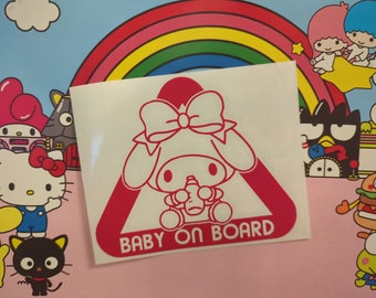 My Melody Baby On Board Car Decal - Waterproof, Weatherproof, Kawaii, Sanrio, Cute Vinyl Sticker Sign for New Parents