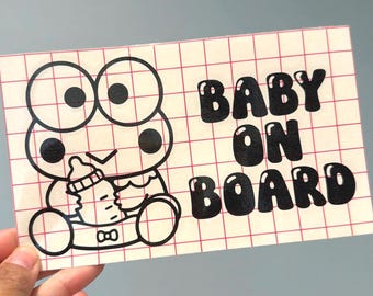 Keroppi Baby On Board Car Decal - Waterproof, Weatherproof, Kawaii, Sanrio, Cute Vinyl Sticker Sign for New Parents