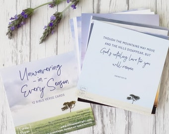 Scripture Cards Set "Unwavering in Every Season" + Bamboo Stand, Bible Verse Cards, Christmas Gift, Christian Quote Card, Vision Board