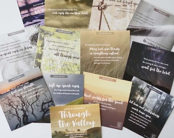 THROUGH THE VALLEY Bible Verse Cards Pack + Bamboo Stand, Scripture Card, Christmas Gift, Christian Quote Card, Vision Board