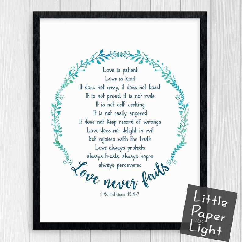 Bible Verse Print, Love is Patient Love is Kind, 1 Corinthians 13