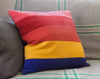 ROWANA Colorblock Rainbow Cushion Cover – 20" Large Size Cushion, Upcycled Wool Vintage Fabric, Retro Inspired, Mid-Century Mod Throw Pillow