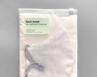 Natural Linen Face Mask | Comfortable, Fitted Construction | Adjustable Elastic, Nose Wire, Filter Pocket | Handmade in Tasmania, Australia