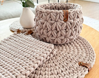 Set de regalo cesta de crochet “Jasmine” mantel individual agarradera ideas de regalo