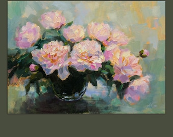 Peony Oil Painting Peonies Wall Art Vibrant Peony Bouquet Peonies Painting Peony Wall Art 10 x 13.8 inch