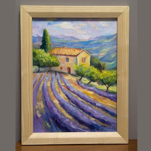 Lavendelfeld Gemälde Öl Original Provence Malerei Lavendelfelder Impasto Original Art Provence Landschaft Wand Kunst 10 x 13 cm