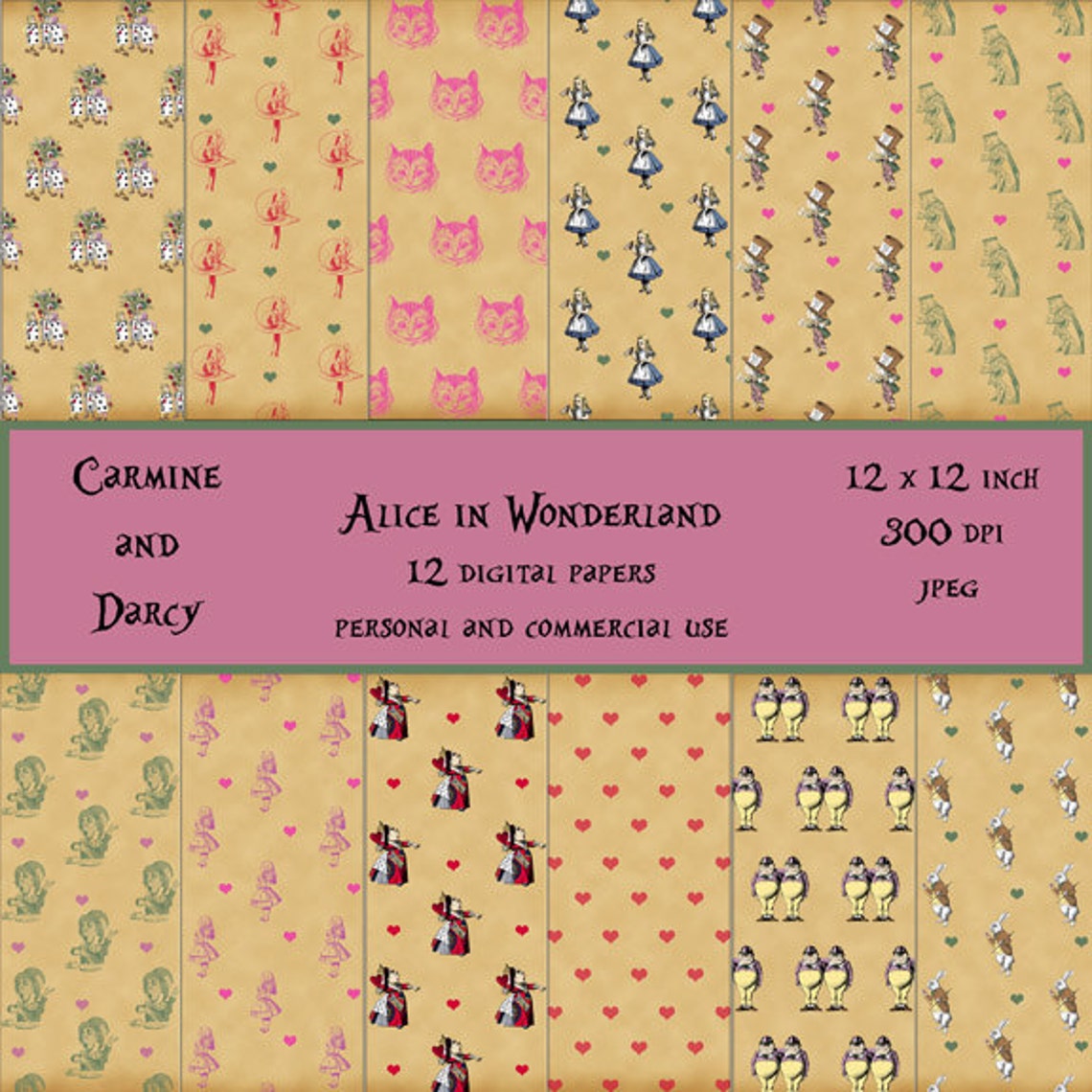 Alice in Wonderland Digital Papers 12 X 12 Scrapbook Papers - Etsy