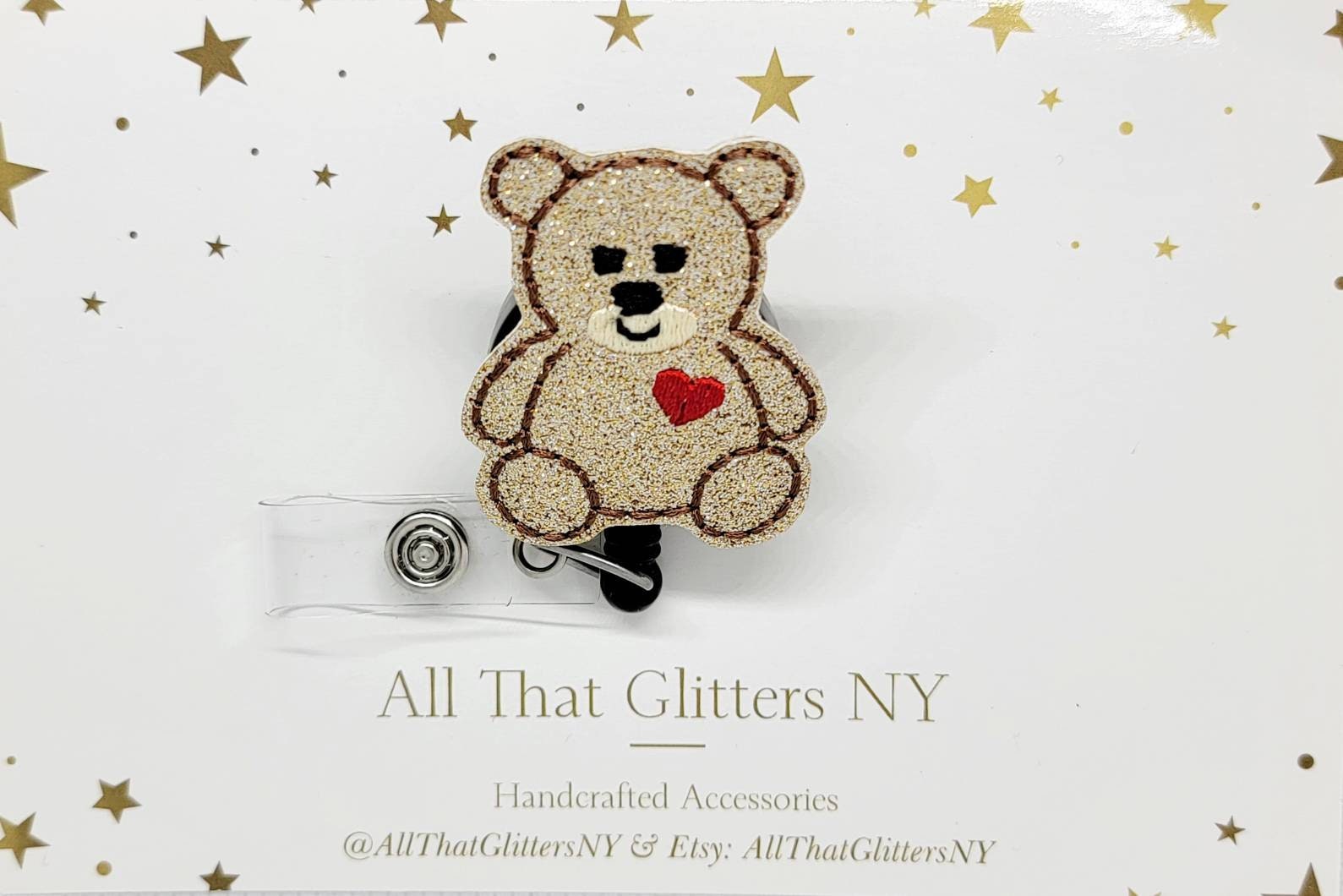 Teddy Bear with Heart Retractable Badge Reel, Medical ID Badge Reel, Nurse Badge Reel, Teacher Badge Reel, Holidays, Gifts, Pediatrics