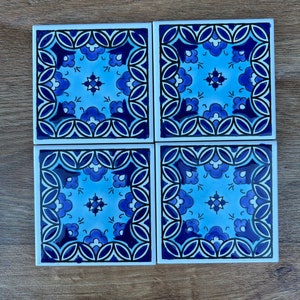 Hand painted 4 stunning Mosaic Moroccan tiles 10cm square