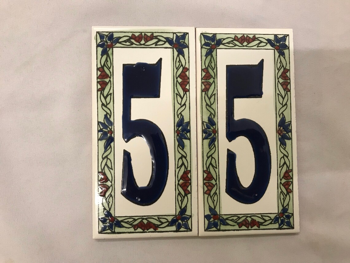 Lucky Ceramic tiles house numbers hand painted tiles Etsy
