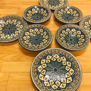 Handmade Mediterranean Dinnerware Set: Plates and Bowls, Tunisian Pottery