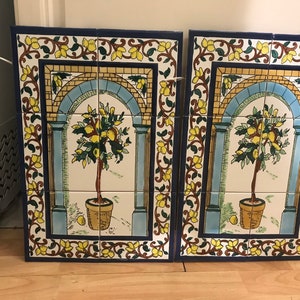 2 hand painted tiles / Lemon tree tiles