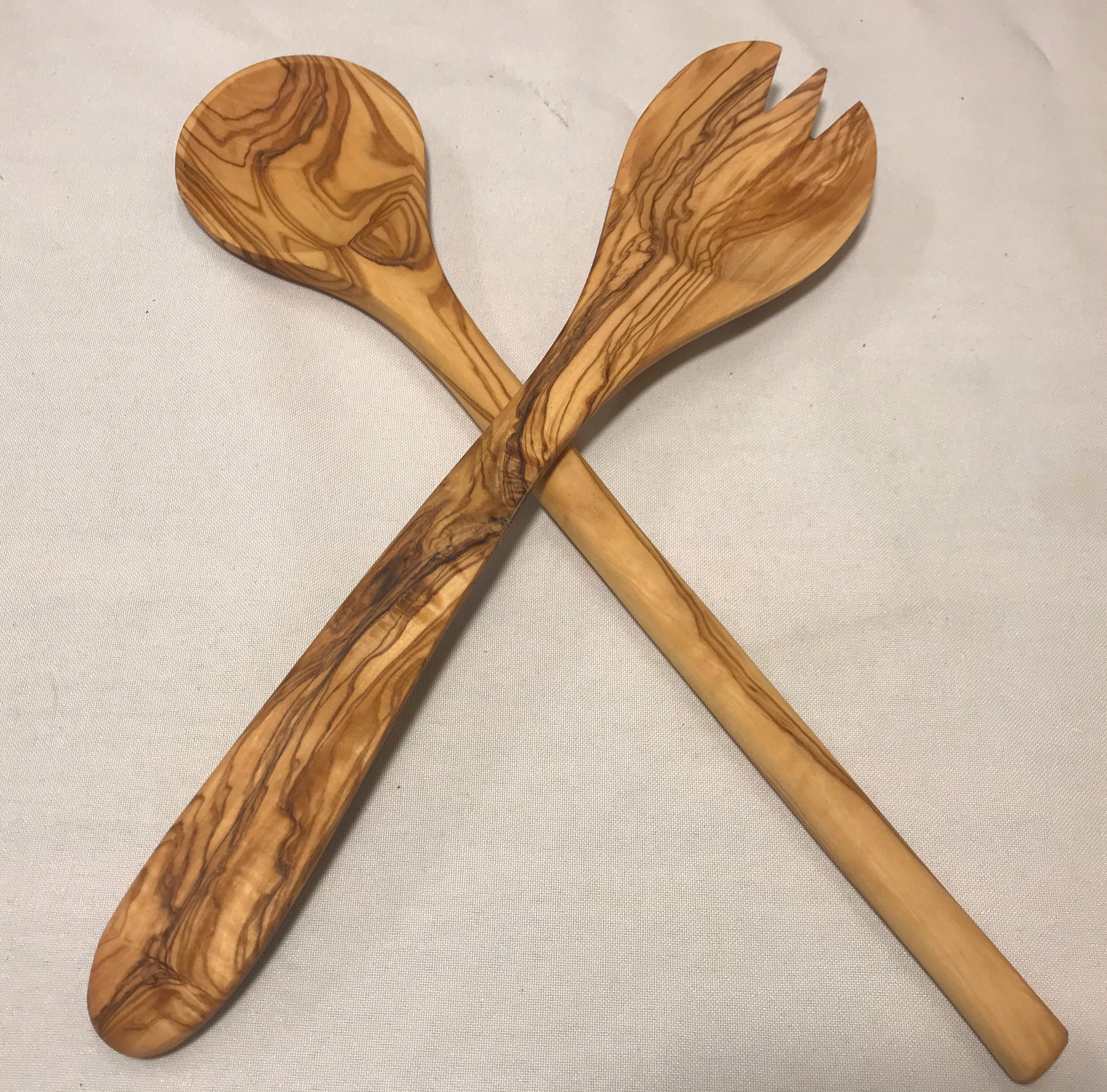 2 olive wood spoons / salad serving spoon and fork Etsy