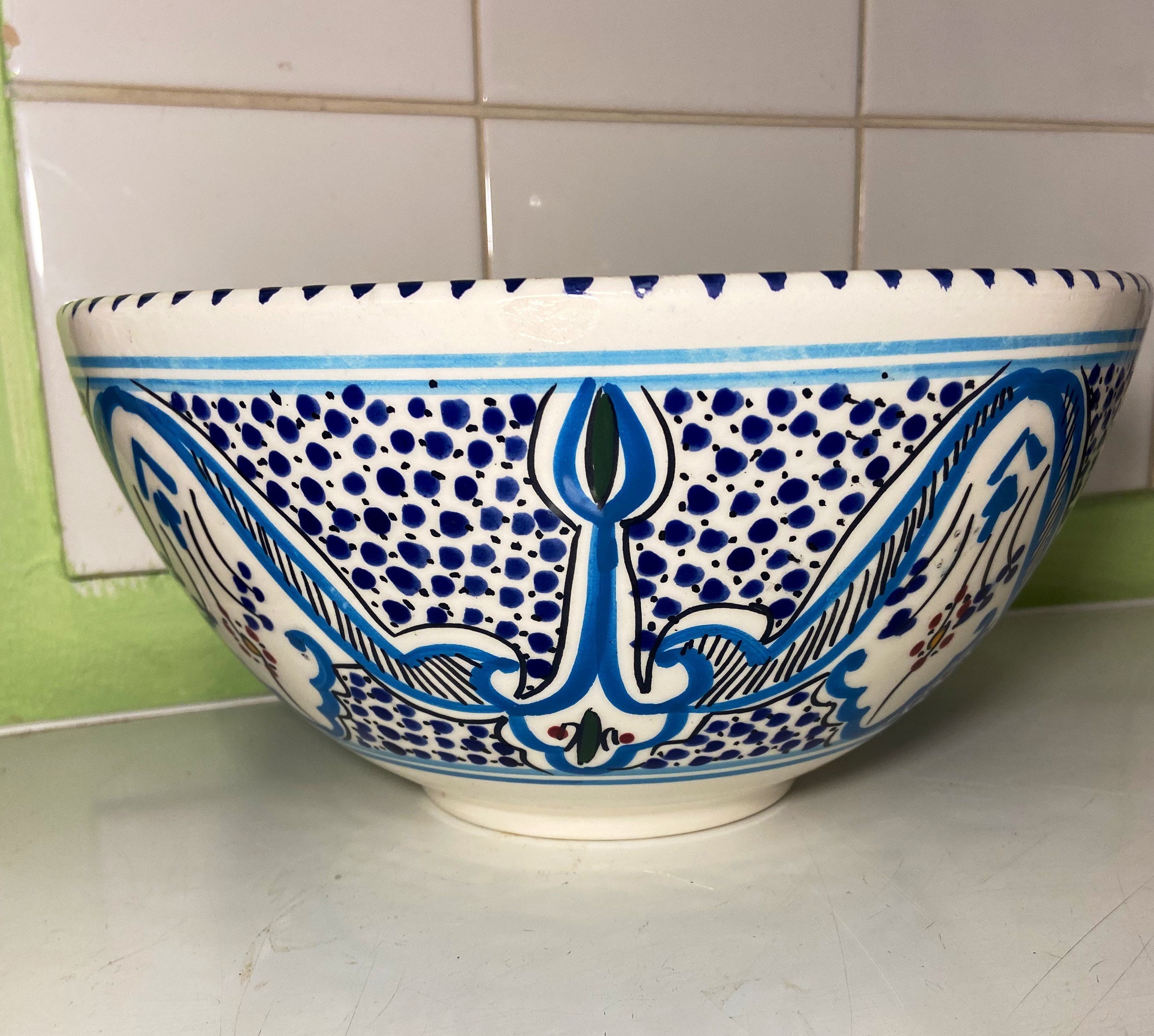 Beautiful Ceramic large deep serving bowl handmade and painted Etsy