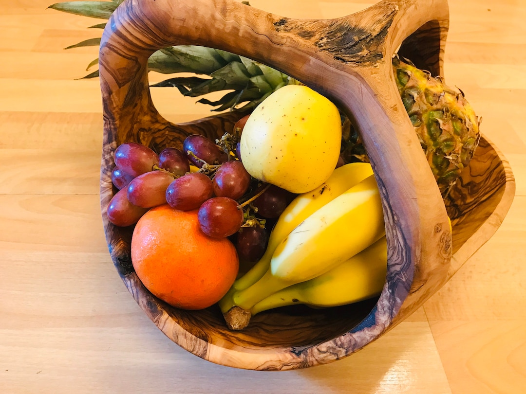 Rustic Large Olive Wood Fruit Basket With Handle HANDMADE Etsy UK
