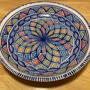 Hand-Painted Tunisian Serving Bowl: Mediterranean Salad, Couscous Bowl