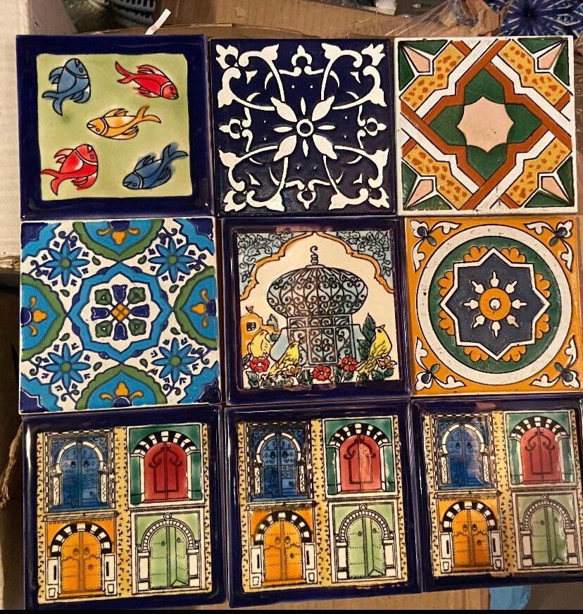 Ceramic Mosaic Tiles Bright Colors Medallions Moroccan Tile Mosaic Blue  Green Yellow Red 36 Pieces Mixed Ceramic Mosaic Tiles 